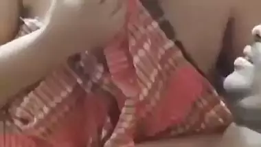 Chubby wife soft boobs pressed against husband in foreplay