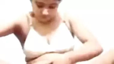 Horny wife fingering live on a video call with ex-lover