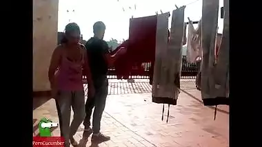 Bangladeshi porn of a milf and a guy fucking on the terrace