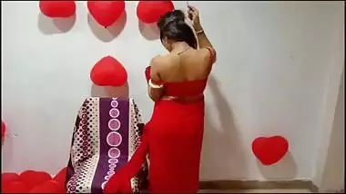 Best Horny Bhabhi From Indian Origin In Red Sari Celebrating Anniversary Showing Big Desi Boobs